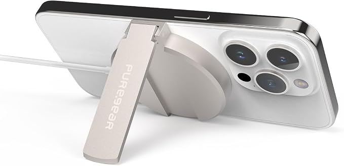 PureGear Kickstand 15W Qi-Certified Fast Wireless Charging Pad for iPhone Air/17/17Pro/17ProMax/14/13/12 Series Work with MagSafe Case - Magnetic Wireless Charger, AirPods, Galaxy 25 24 23 & More