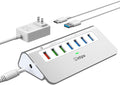 Powered USB Hub 10Gbps, 7 Port USB 3.2 Gen 2 Hub with 4 USB 3.2 Data Ports, 3 Fast Charging Ports, 36W Power Adapter, Type A and Type C Cable, Aluminum USB Hub for Laptop, Mac, PC