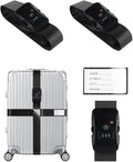 Veki Cross Luggage Straps Set TSA Approved with Lock Adjustable Travel Suitcase Belts Suitcase Tags with Name ID Card Packing Straps for Suitcases Strap Travel Accessories (Black*2pcs)