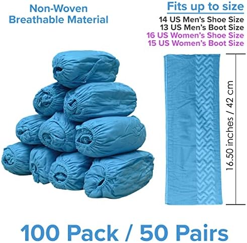 INNOVATIVE HAUS 100 Pack Extra Large Disposable Boot and Shoe Covers - Black and Blue Non-Slip, Water Resistant, Indoor Use