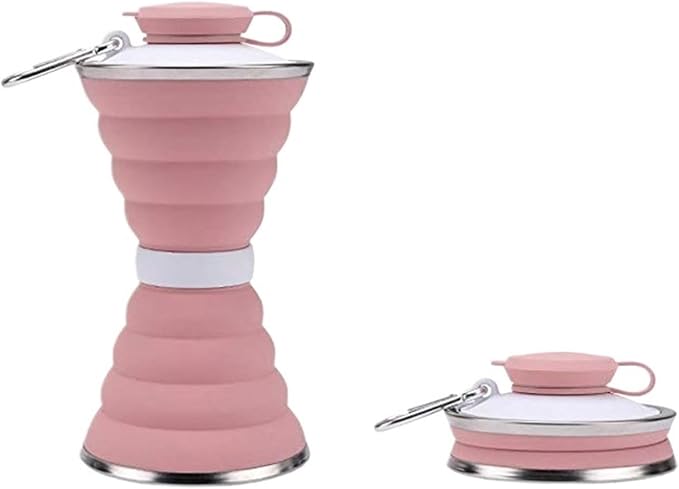 2pcs 500mL Portable Silicone Sports Foldable Water Bottle Soft Kettle Folding Cup(Pink)