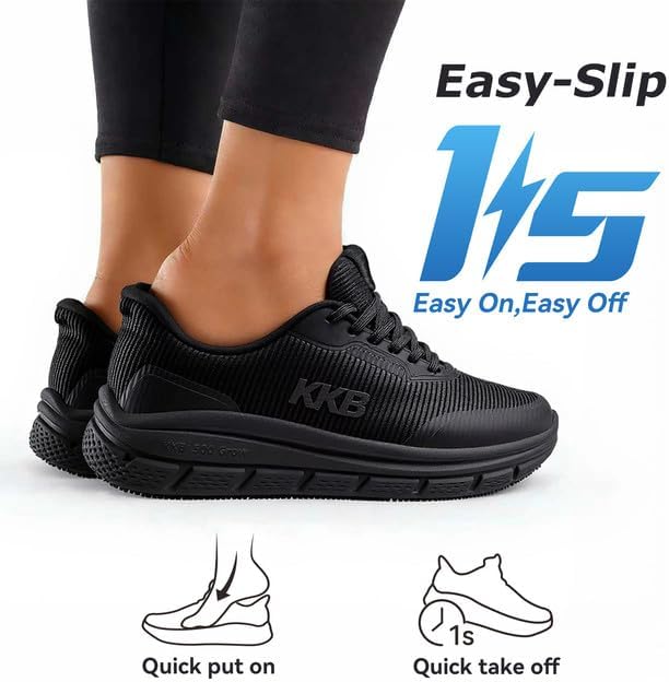 Non Slip Work Shoes Women Easy Slip Walking Shoes for Women Waterproof Sneakers for Restaurant Kitchen Nursing with Arch Fit Support Orthopedic