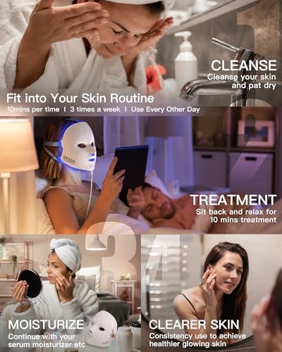 NEWKEY 4D LED Red Light Therapy Mask for Face Skin Glowing,630nm Led Light Therapy Face Mask Anti Wrinkle, Blue Light Therapy Face Mask for Acne,Home use,450 LED Chips,Birthday gift,Plug in
