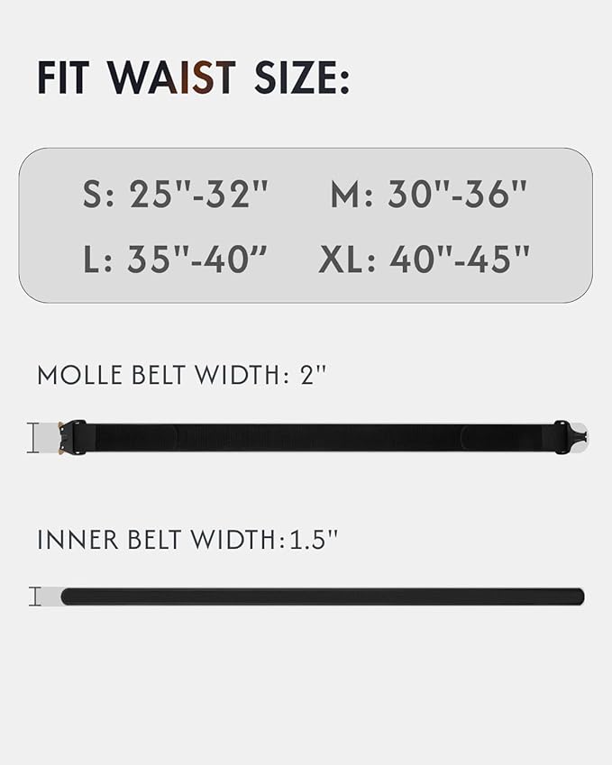 FAIRWIN Tactical Balttle Belt, 2" Molle Rigger War Combat Belt with Quick Release Buckle Law Enforcement Duty Belts for Men