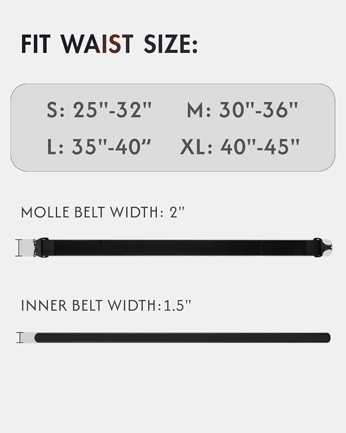 FAIRWIN Tactical Balttle Belt, 2" Molle Rigger War Combat Belt with Quick Release Buckle Law Enforcement Duty Belts for Men