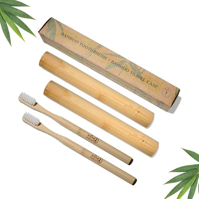 Bamboo Toothbrush & Travel Case Set – Eco-Friendly Oral Care with Soft Bristles – Sustainable & Portable Dental Hygiene Kit 2 Pack (2)
