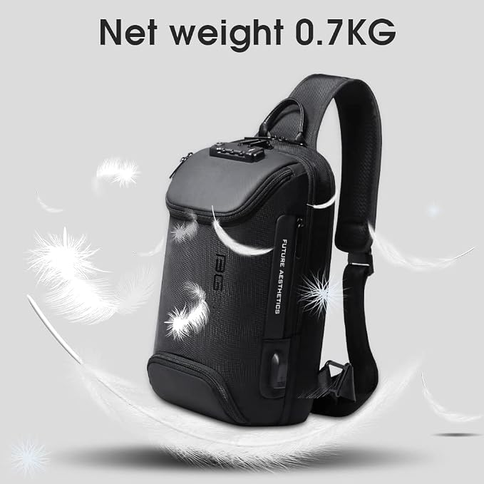 BANGE Anti theft Sling Backpack with Lock, Men's Sling Bag for Men, Shoulder Crossbody Backpack with USB Charging Port for Men and Women