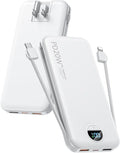 citicr Portable Charger 10000mAh PD20W w/Built-in Cables & Wall Plug White | Fast charging, Built-in wall plug, LED display, Charge 5 devices at once, Pass through charging, TSA approved, Pocket size