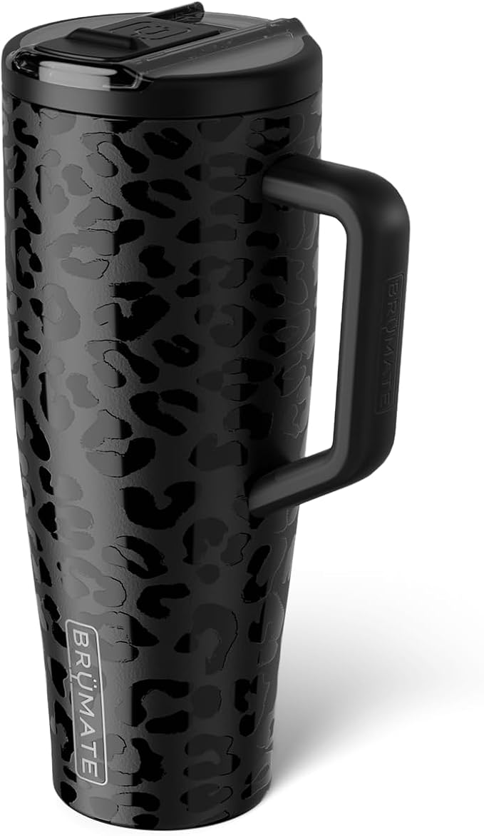 BrüMate Era Flip 40oz Tumbler with 100% Leakproof Covered Straw Lid | Hygienic Covered Straw | Insulated Stainless Steel Water Bottle with Handle | Cup Holder Friendly | BPA-Free (Onyx Leopard)