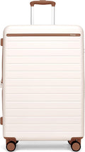 Kono 28 Inch Large Suitcase, Expandable for Long Trips, Impact-Resistant ABS+PC & Silent Wheels, White