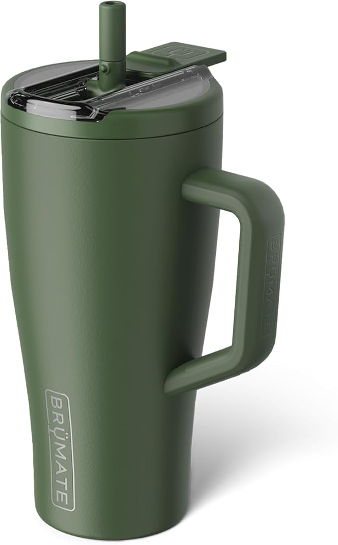 BrüMate Era Flip 30oz Tumbler with 100% Leakproof Covered Straw Lid | Hygienic Covered Straw | Insulated Stainless Steel Water Bottle with Handle | Cup Holder Friendly | BPA-Free (OD Green)