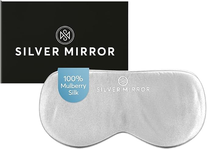 Silk Sleep Essentials Set in Silver: Pillowcase and Eye Mask, 25" x 19.5" Fits Standard Queen Pillow, 22mm 6A Grade, for Gentle Sleep, Anti-Breakage, Tangles, Creases and Wrinkles, By Silver Mirror