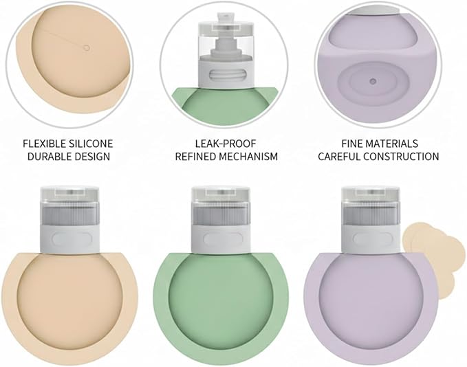 3-Pack Silicone Travel Bottles, Refillable Squeeze Containers for Toiletries, Carry-On Friendly Dispensers with Labels, Beige