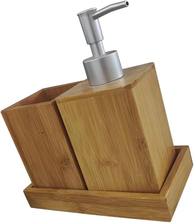 Holibanna Rustic Bathroom Kit Travel Toiletries Set Toothbrush Holder Shampoo Dispenser Shower Soap Dispenser Bamboo Decor for Room Accessories