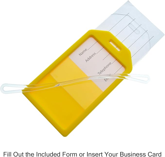 10 Pack - Bulk Custom Luggage Tags - Heavy Duty Personalized Bag Tag for Suitcases or Backpack - Hard Plastic - Add Company Logo, School I’D, Photo - Quality & Detail UV Print - Specialist ID (Yellow)