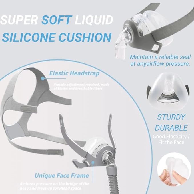 CPAP Mask, Universal CPAP Nasal Sleep Mask Reusable CPAP Supplies, Upgrade Silicone Soft Perfect Sealing CPAP Face Nose Masks with Headgear, Elbow/Swivel, Cushion