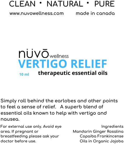 Vertigo Relief Organic Essential Oil - Combat Motion Sickness Naturally - Travel with Our Easy to Use Roll On - Soothing Scent of Mandarin and Ginger for Dizziness Support -10ml - Product of Canada