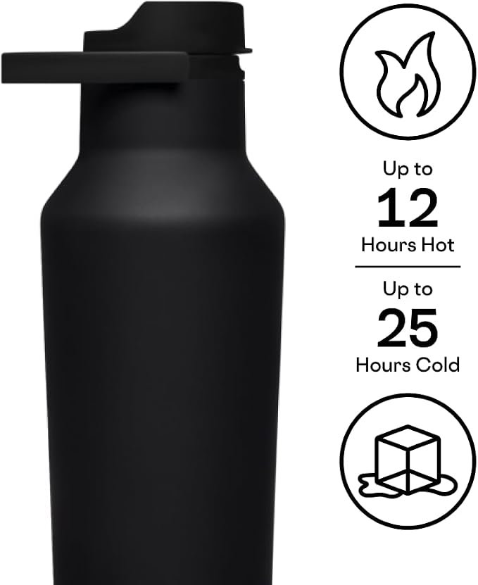 Corkcicle Sport Canteen Insulated Water Bottle - Stainless Steel Water Bottle for Travel & Gym, Triple Insulated, Leak Proof, Folding Handle, Wide Mouth, BPA-Free - 20oz - Gloss Chocolate Milk