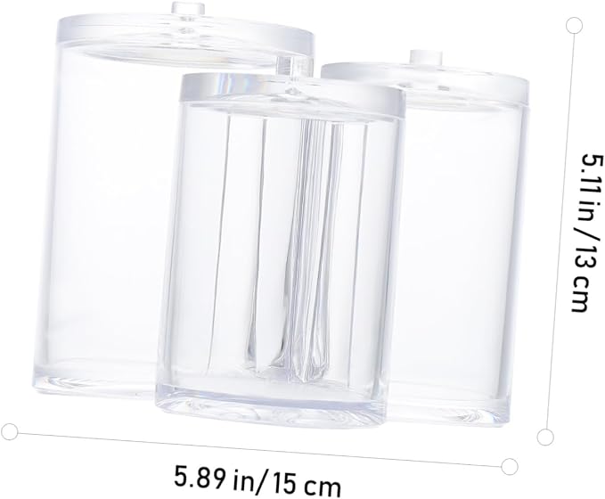 OUNONA Transparent Triple Compartment Cotton Swab Box with Dustproof Lid for Bathroom Storage Makeup Cotton Organizer and Vanity Holder for Balls Swabs and Pads
