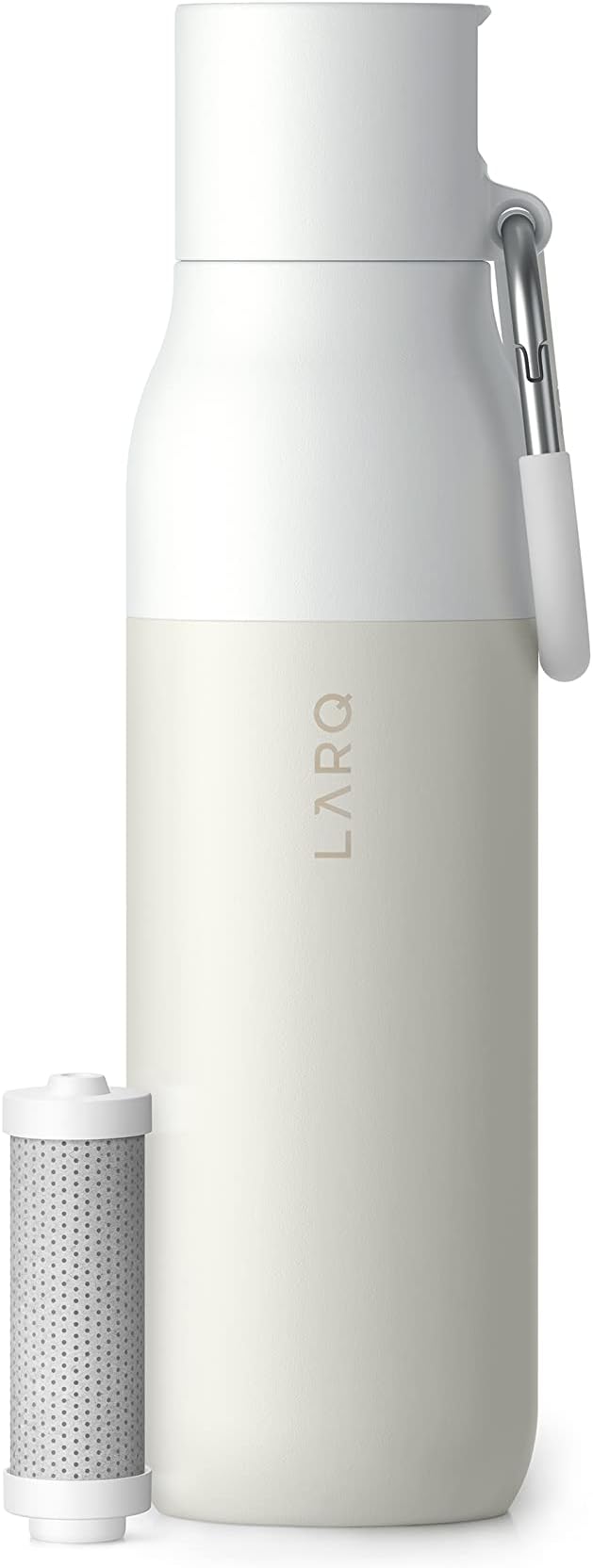 LARQ Bottle Filtered – Insulated Stainless Steel Water Bottle with Filter Straw, Removes Chlorine, PFAS Lead, BPA-Free Leak Proof Flip Top, 24h Cold for Travel Gym Office, 25 oz, Granite White