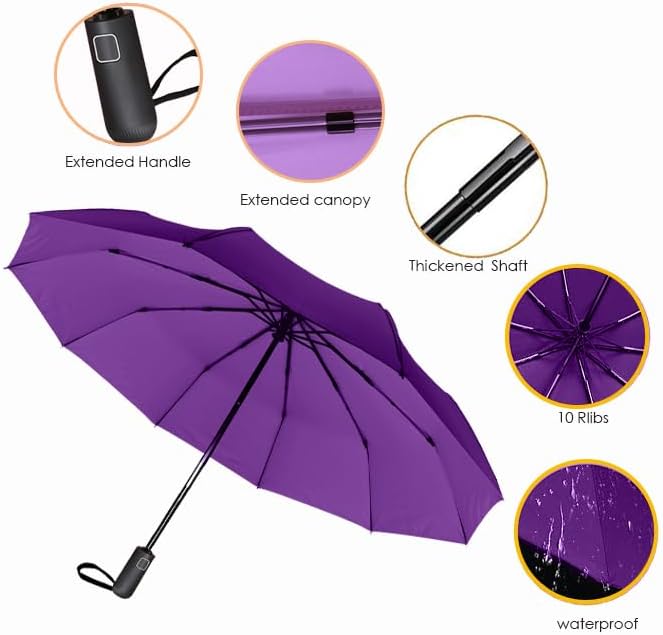 SIEPASA Windproof Travel Compact Umbrella-Automatic Umbrellas for Rain-Compact Folding Umbrella, Travel Umbrella Compact, Windproof Umbrellas for Men Women Teenage.(Purple, 54 Inch)