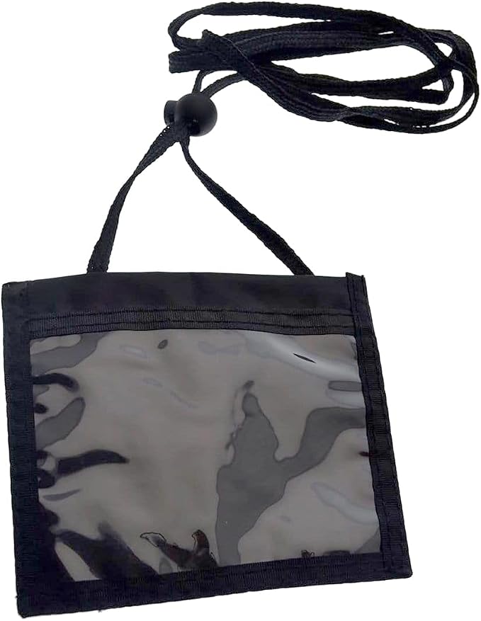 5 Pack - Nylon Neck Wallet Badge Holder with Lanyard - 4 X 3 Credential & Travel Badge Holder with 3 Pockets - Clear Plastic 4X3 Horizontal Window, Zipper Pouch + by Specialist ID