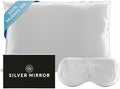 Silk Sleep Essentials Set in Silver: Pillowcase and Eye Mask, 25" x 19.5" Fits Standard Queen Pillow, 22mm 6A Grade, for Gentle Sleep, Anti-Breakage, Tangles, Creases and Wrinkles, By Silver Mirror