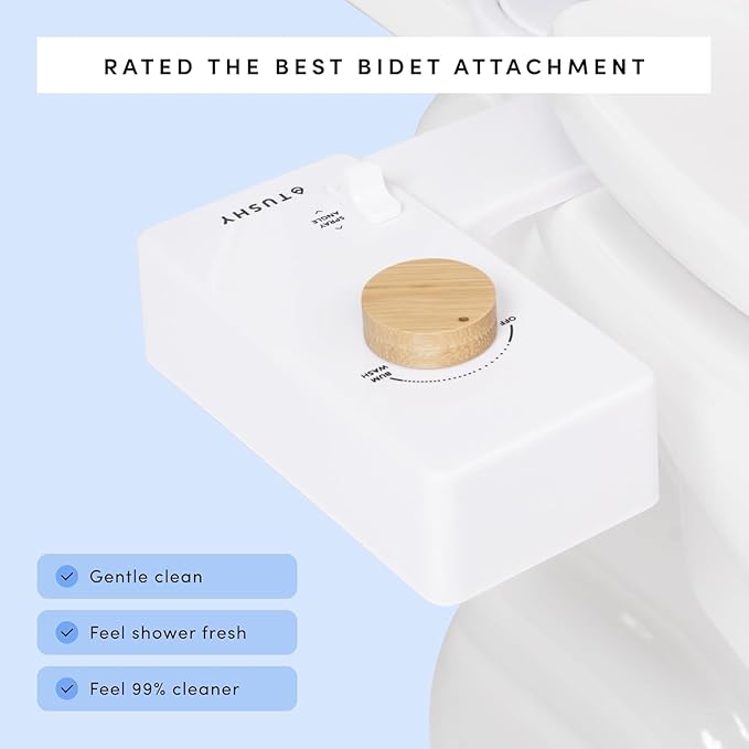 TUSHY Classic 3.0 Bidet Toilet Seat Attachment - a Non-Electric Self Cleaning Water Sprayer with Adjustable Water Pressure Nozzle, Angle Control & Easy Home Installation (Bamboo Knob)