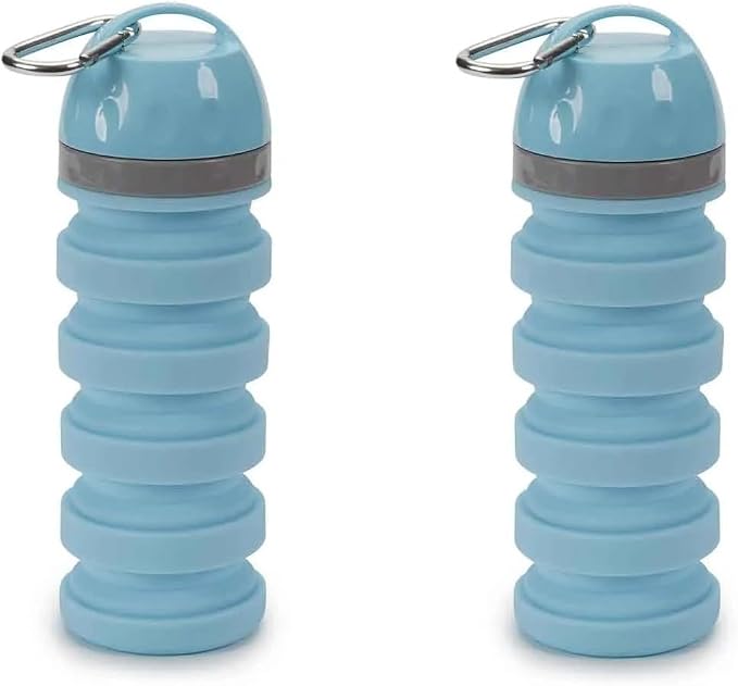 20 ounce Collapse Water Bottles for People and Pets Flexible Accordion Style Choose Quantity (Blue, 2 Water Bottles)