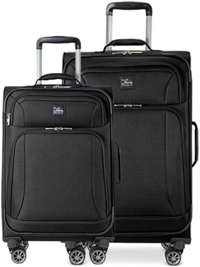 Skyway Epic Softside 2-Piece Luggage Set - Lightweight Suitcase with Wheels | TSA Approved Travel Bag | Spinner Suitcase | Luggage Set with Telescoping Handle, 20", & 24", Black