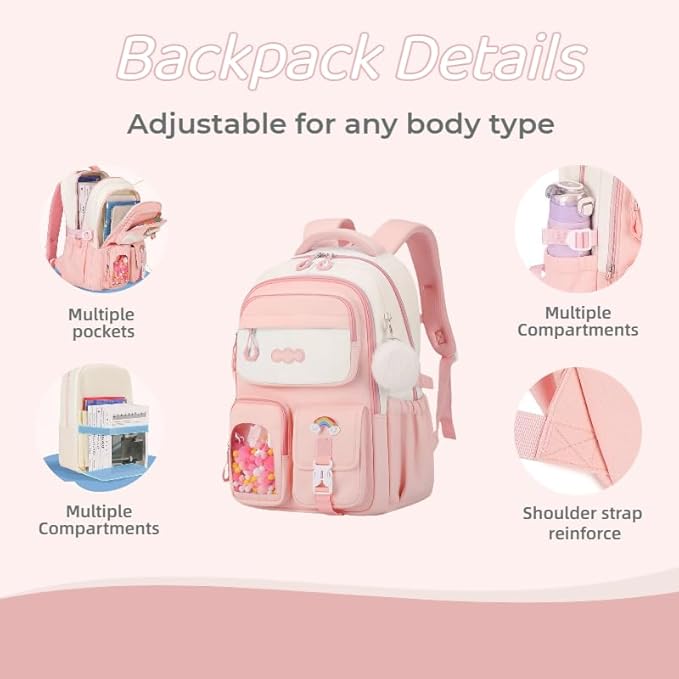VIDOSCLA Vivid Girls' School Backpack Kids Elementary Schoolbag Primary Backpack with Multi-Pocket Design