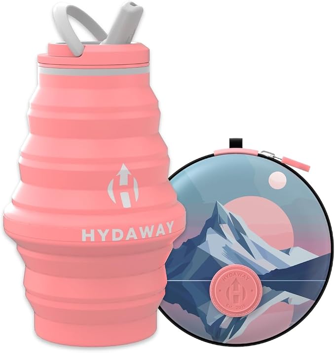 HYDAWAY Hydration Travel Pack - 17oz Collapsible Water Bottle with Flip-Top Lid and Protective Travel Case - BPA-Free, Leak-Resistant, and TSA-Friendly for Commuting, Hiking, and Traveling