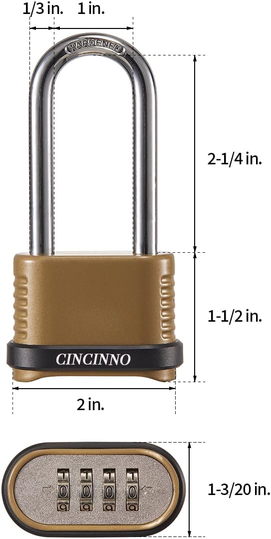 CINCINNO Heavy Duty Combination Lock, 4-Digit Combo Lock with Long Shackle,Weatherproof Combination Padlock for Outdoor Use,4 Pack