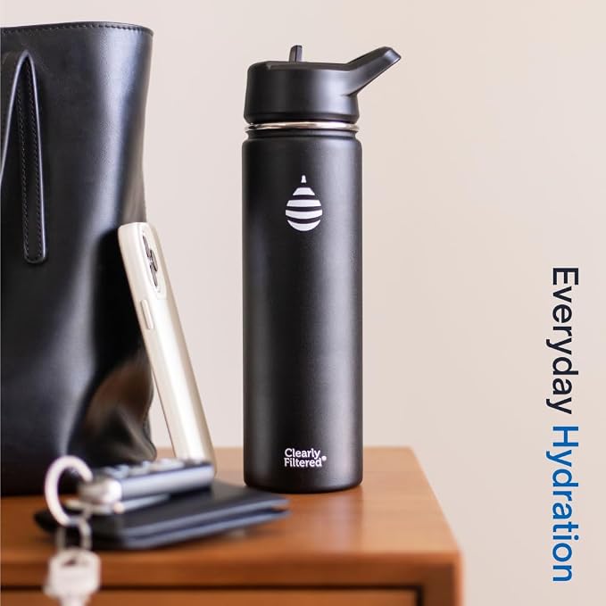 Clearly Filtered Water Bottle | Removes 200+ Contaminants, Double-Wall Insulated Stainless Steel, BPA/BPS Free, Phthalate Free, Filters Flouride Lead Chlorine (20oz, Blush)