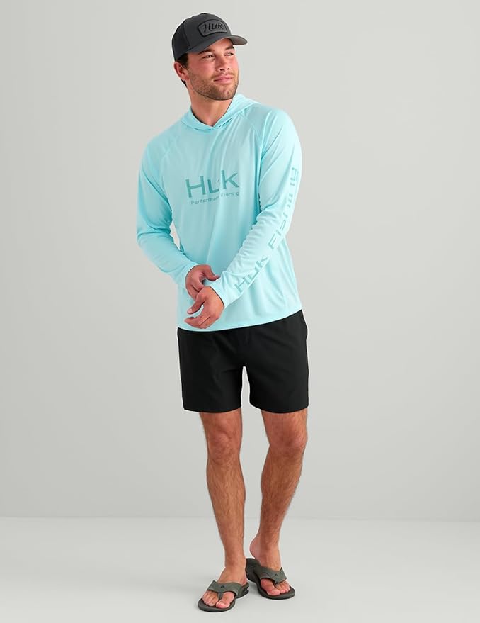 HUK Mens Pursuit Vented Long Sleeve Hoodie, Fishing Shirt with Hood