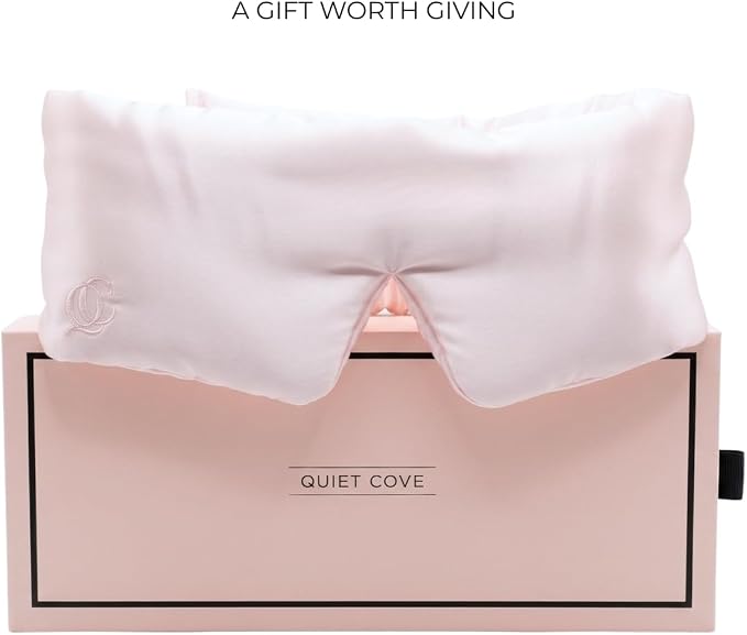 QUIET COVE Plush Luxury Silk Sleep Mask - Sleep Comfortably on Your Side - 22 Momme Mulberry Silk, Total Blackout, Luxe Cloud Filling Soothes Your Eyelids - Luxury Gift (Prosecco Pink)