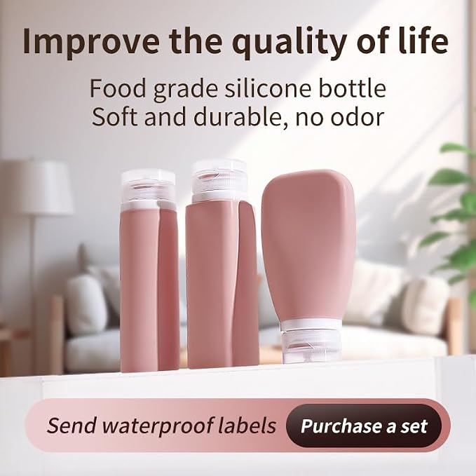 Silicone Travel Bottles Set Leakproof Squeeze Containers for Toiletries Shampoo Lotion Refillable Portable Travel Size Bottles with Clear Storage Bag Pink 4 Pcs