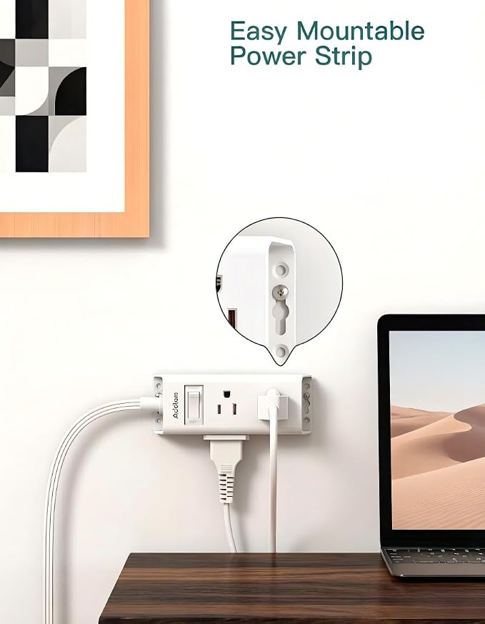 Addtam Flat Plug Power Strip with 6 Outlet Extender, 3 FT Extension Cord Flat Wall Plug with Multiple Outlets, No Surge Protector for Cruise Ship, Travel, Dorm, Home Office, Cruise Essentials, White
