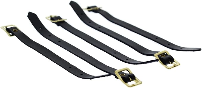 5 Pack - Genuine Leather Luggage Tag Loops with Brass Metal Buckle - 6 x 3/8 Inch Premium I’D Name Straps for Suitcases, Briefcase, Backpacks, Golf Bag Tags & More by Specialist ID (Black)