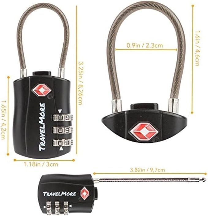 TravelMore 10 Pack TSA Approved Travel Combination Cable Luggage Locks for Suitcases - Orange (10 Pack, Black)