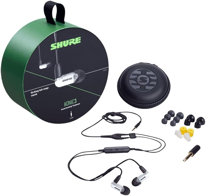 Shure AONIC 3 Wired Sound Isolating Earbuds, Clear Sound, Single Driver with BassPort, Secure in-Ear Fit, Detachable Cable, Durable Quality, Compatible with Apple & Android Devices - White