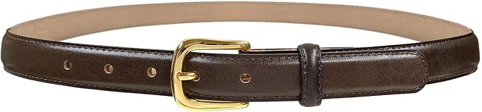 Genuine Full-Grain Cowhide Leather Dress Belt Solid Brass Gold Buckle 1-3/8'' or 1" Wide