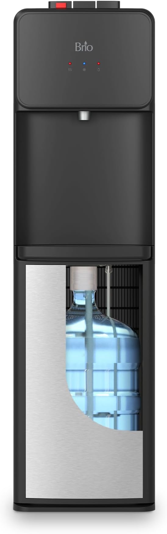 Brio 130SS Series Bottom Load Water Cooler Dispenser for 5 Gallon Bottles, Hot, Room & Cold, Great for Home or Office, Child Safety Lock, Empty Bottle Alert, Energy Star 3.0, Black & Stainless Steel