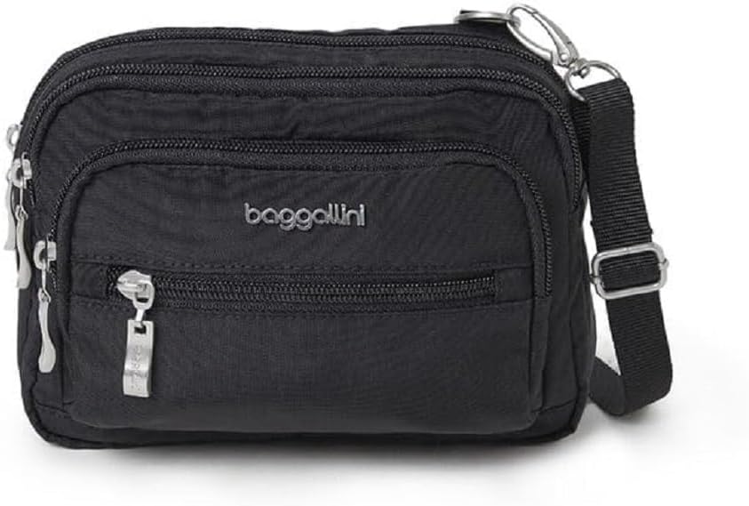 Baggallini Triple Zip Small Crossbody Bag for Women - Lightweight Convertible Fanny Pack Belt Bag