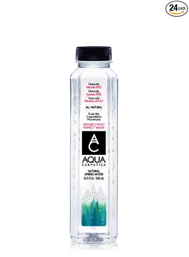 Aqua Carpatica Natural Spring Water Bottles, Naturally Filtered Alkaline Pure Water, 500ml / 16.9 oz. (24 Pack)