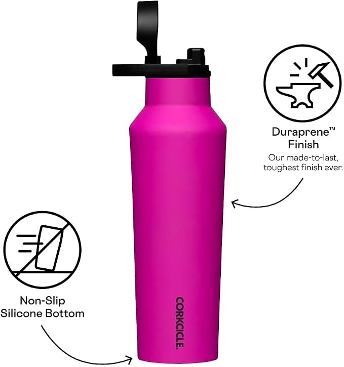 Corkcicle Classic Sport Canteen - Insulated Stainless Steel Water Bottle - Compact & Travel-Friendly - Durable - Dishwasher Safe - BPA Free - Wide Mouth - Non-Slip Silicone Base - 20 oz - Berry Punch