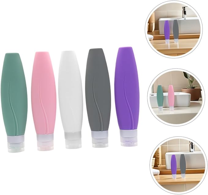 150ml Silicone Travel Bottles Set of 5 Leak Proof Mini Containers for Toiletries Squeezable Travel Accessories for Shampoo and Conditioner