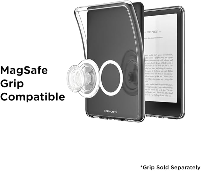PopSockets Kindle Paperwhite Case (12th Gen, 7”, 2024/25), Signature Edition & Colorsoft Protective Cover with Built-in MagSafe-Compatible Ring for PopGrip, E-Reader Accessory - Clear