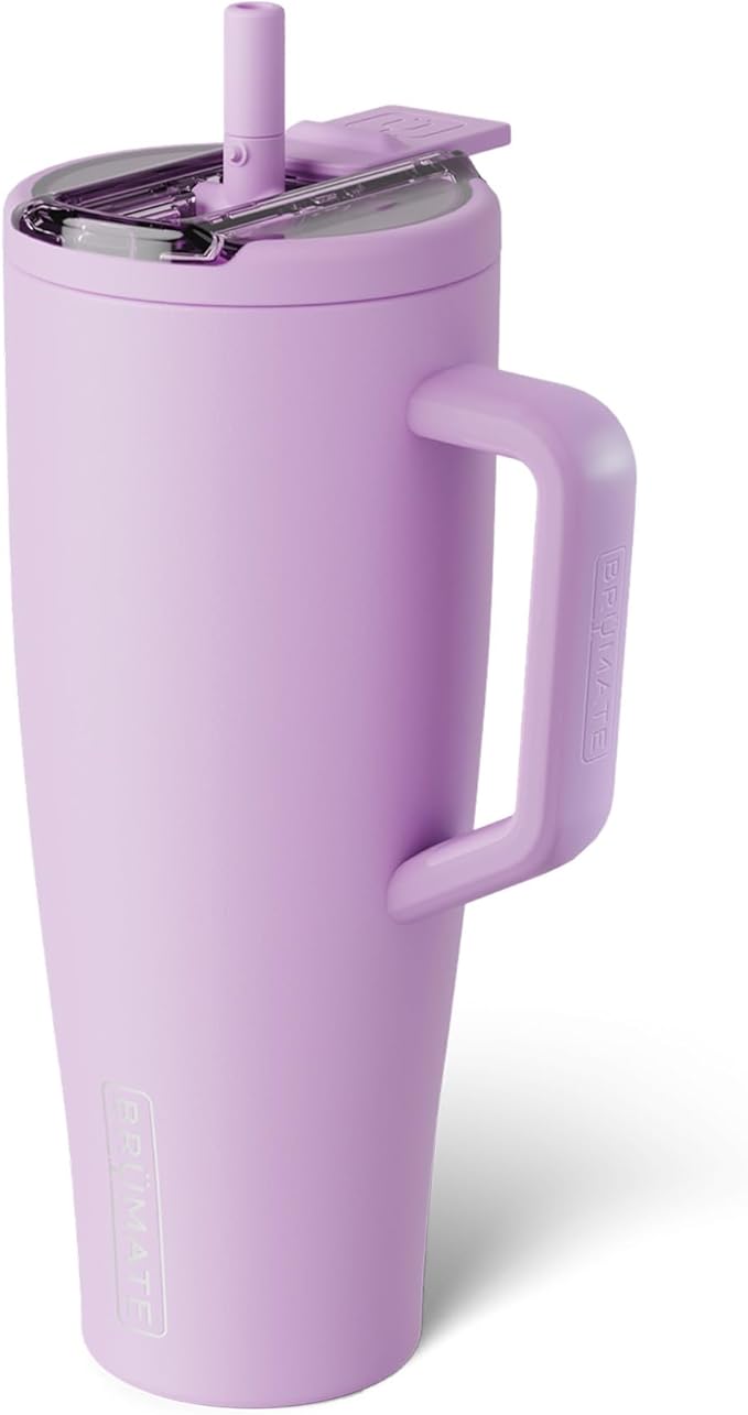 BrüMate Era Flip 40oz Tumbler with 100% Leakproof Covered Straw Lid | Hygienic Covered Straw | Insulated Stainless Steel Water Bottle with Handle | Cup Holder Friendly | BPA-Free (Lavender)