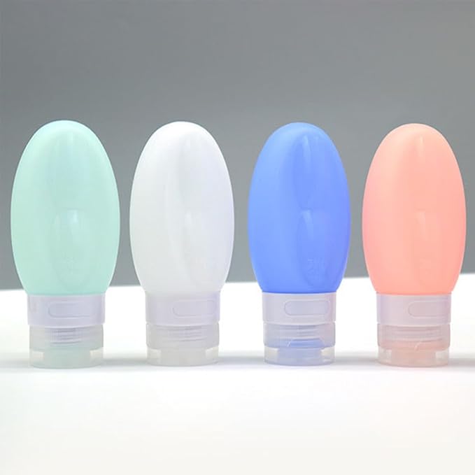 4pcs Silicone Travel Bottles Set 90ml Leakproof Reusable Toiletries Containers for Shampoo Lotion with Flip Cap for Travel Bathroom Toiletry Storage